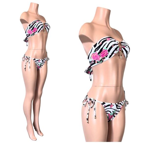 Beach Bunny Bethany Bandeau & Constance Tie Side Bottom - Zebra Rose SZ XL $190 - Picture 9 of 14